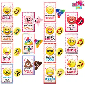JOYIN 28 Pack Valentines Day Gifts Cards with Expression Face Plush Key-chain, Greeting Cards with Plush for Valentine Classroom Exchange, Kids Party Favor, Game Prizes and School Rewards