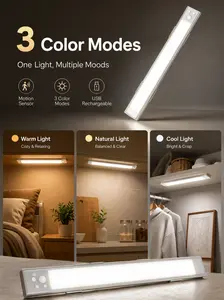 Under Cabinet Lights, 52 LED Cold White Rechargeable Under Cabinet Lighting Motion Sensor LED Lights for Kitchen, Counter, Closet, Stairs (12.2 inches Silver)1 PCS and 2 PCS available for selection