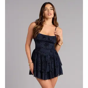 Effortlessly Cute Floral Velvet Burnout Skater Dress