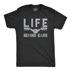 Mens Life Behind Bars T shirt Funny Cycling Bike Graphic Cycologist Novelty Tee Mens Funny T Shirts Cool Vintage Fashion T-Shirt Gift Classic Menswear Funny Fitness Short Sleeve Novelty Tees for Guys Black