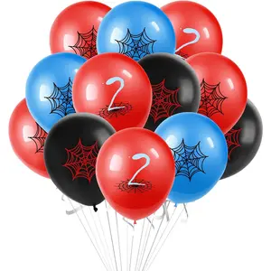 Birthday party balloons, Spider themed color scheme, 2nd Birthday Decorations, 12inch Red Black Blue Latex Balloons Party Decorations for Kids Boys Cartoon Theme Birthday Party Supplies
