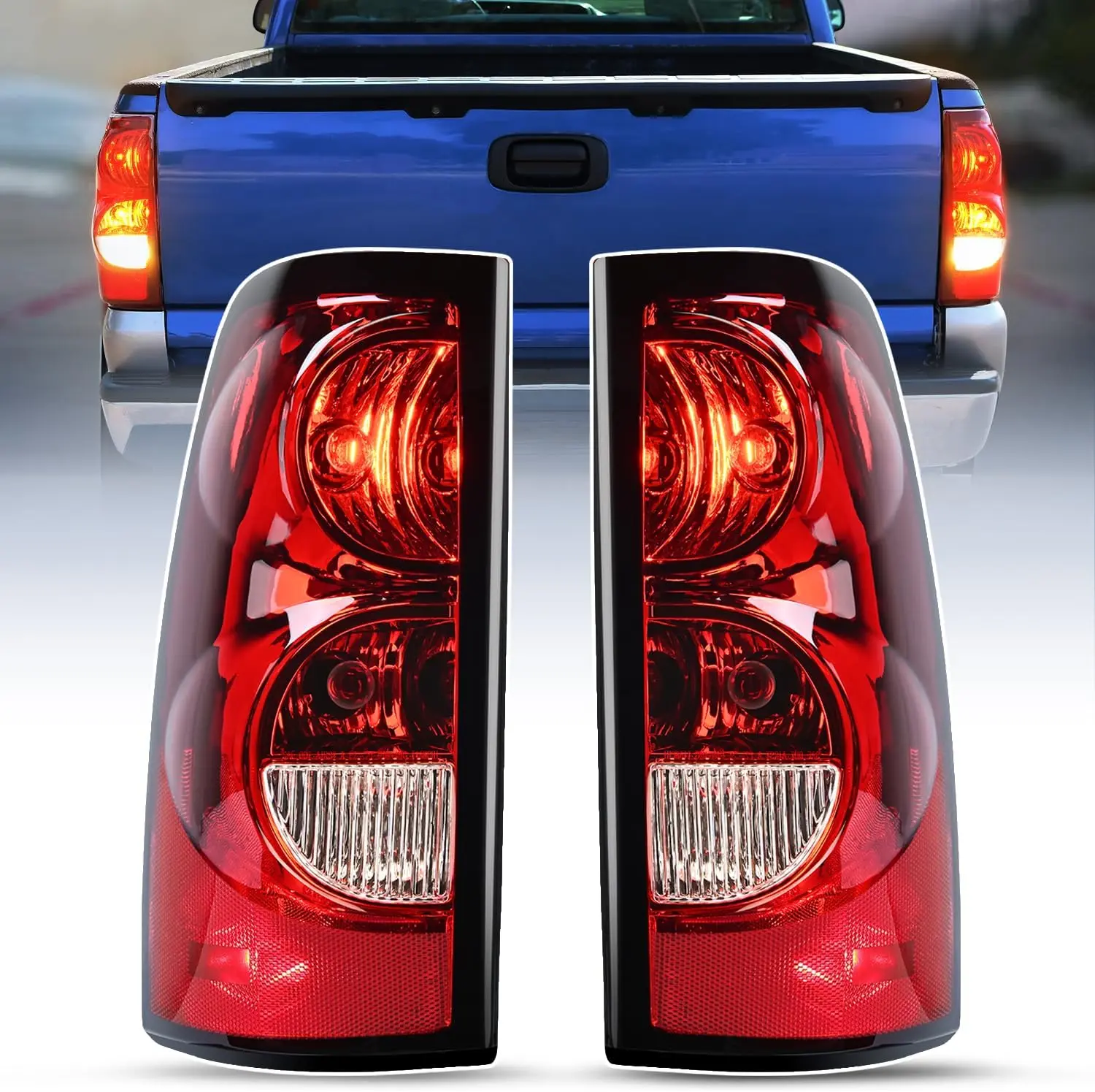 Nilight OE-Style DOT-Certified Truck Taillight Assembly with Bulbs - Driver & Passenger Side Rear Lamps for 2003-2006 Chevy Silverado 1500/1500HD/2500/2500HD/3500, 2007 Chevrolet Classic Fleetside Trucks, Vehicle Polycarbonate Red Lights with Screw, Autom