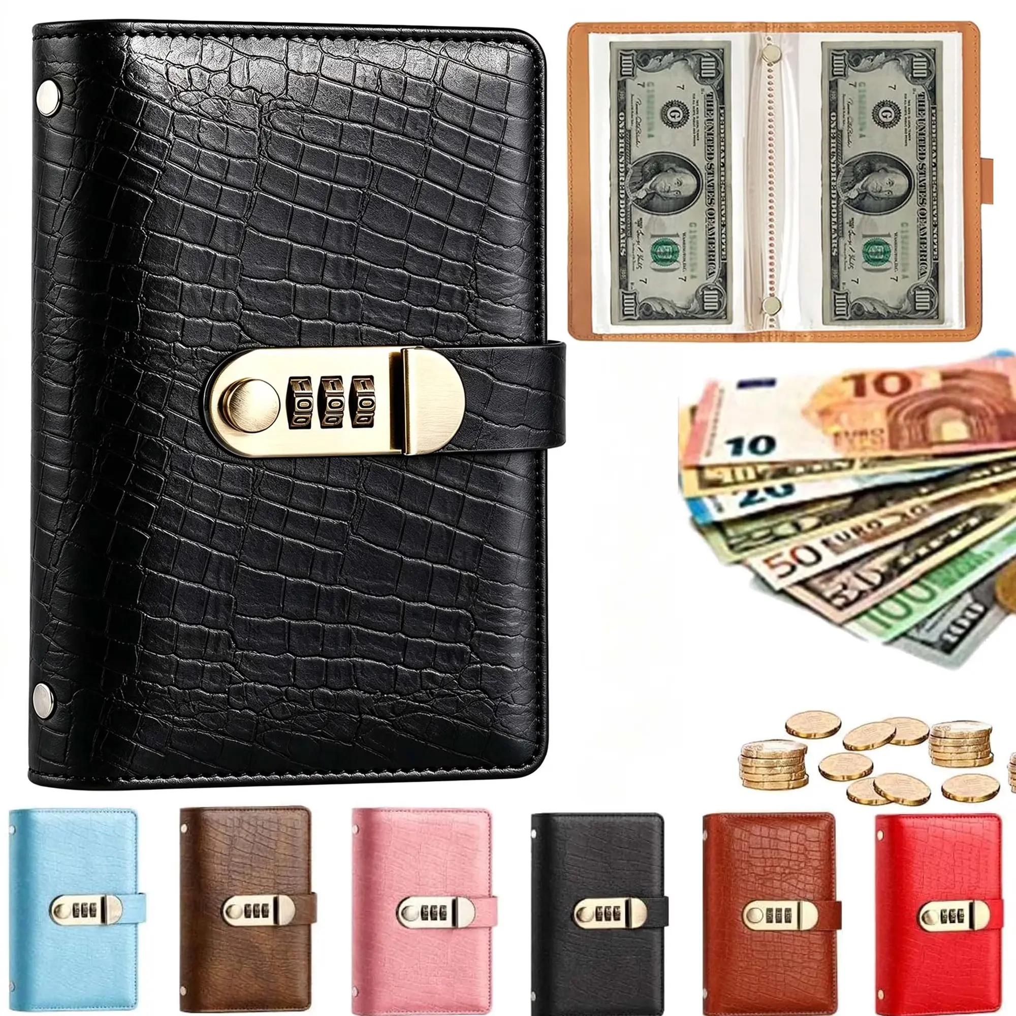 A6 PU Leather Combination Lock Budget Binder - 100-Page Planner with Cash Envelopes, Bill & Receipt Organizer, Ideal Gift for Friends, 100 Pages