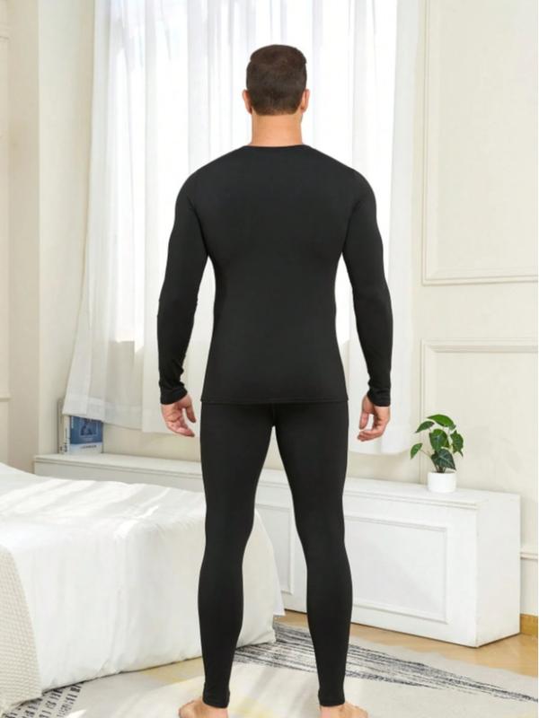 Men's 4 Pcs Thermal Underwear Set Autumn Winter Velvet Round Neck Long Sleeve Home Sleepwear Base Shirt Cold Weather Outdoor Sports Skiing Hunting Equipment