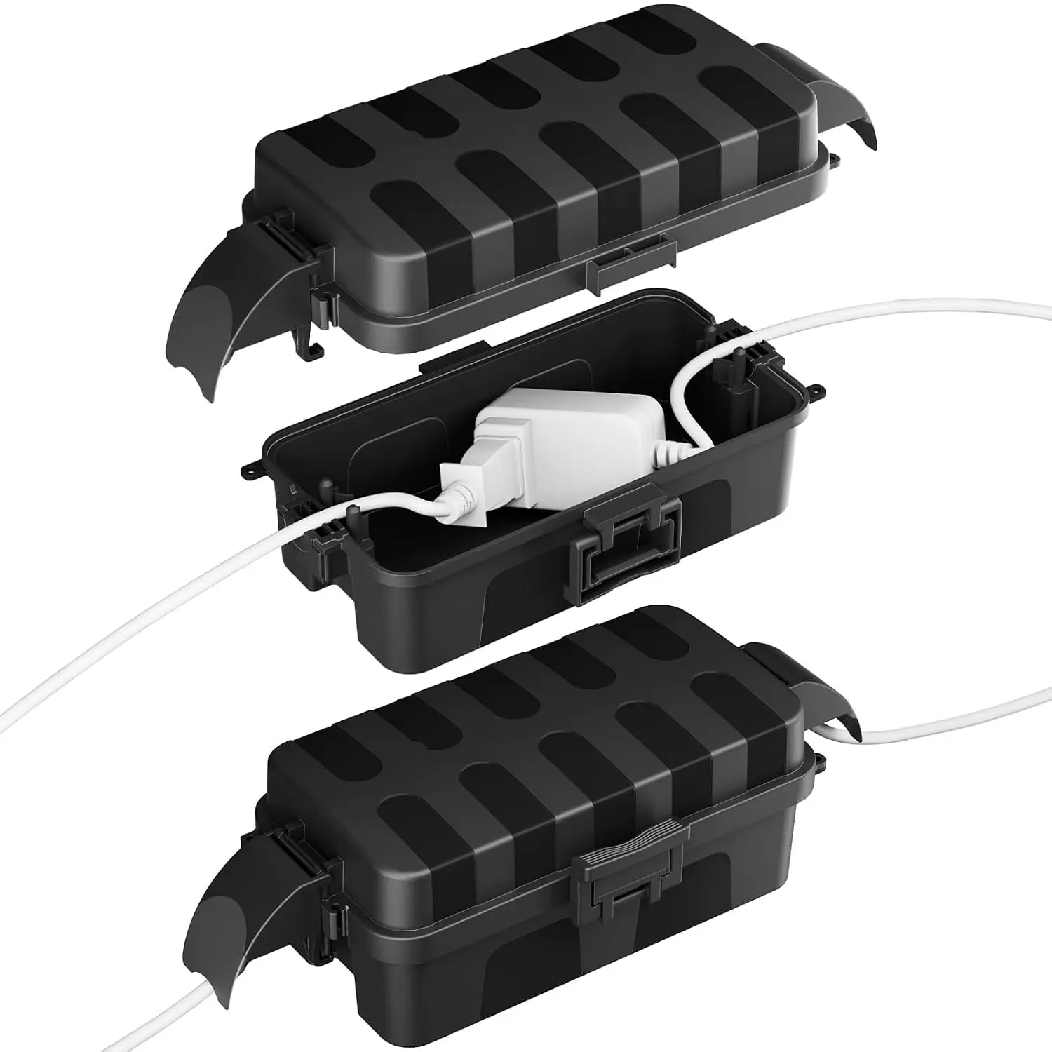 2 Pack IP55 Outdoor Electrical Box Waterproof, for Outdoor Plug |   8.3x4.1x3.7inch Weatherproof Extension Box with Detachable Awning Covers, Easy Installation for Outlet, String Lights, Black