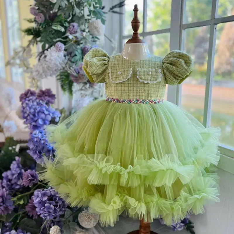 2158 Girl Princess Tutu Dress Birthday Party Dress  Children's Mesh Bow Dress Elegant Gown