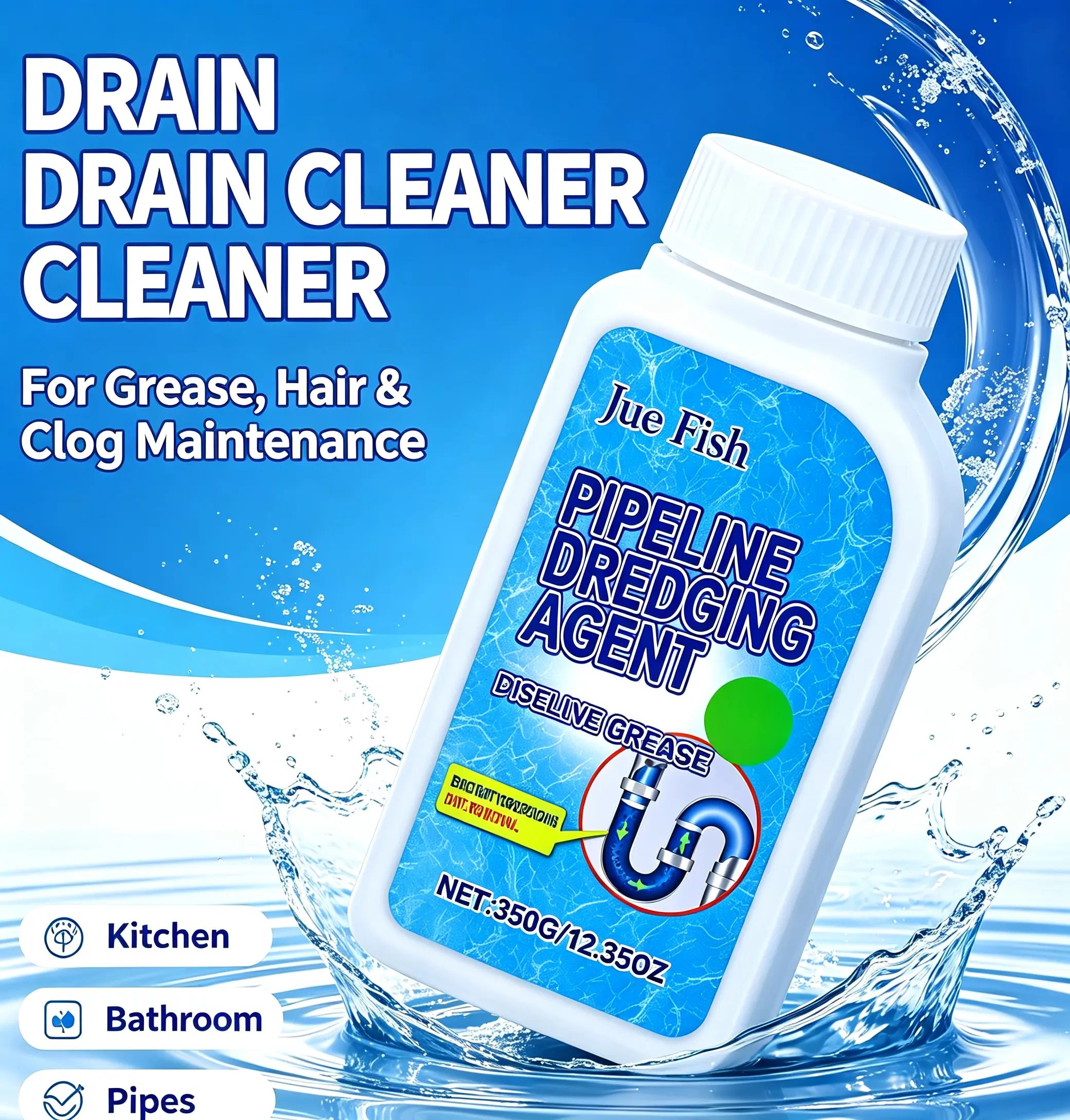Household Drain Care Powder, Pipe Maintenance for Kitchen Sink, Bathroom Shower Drain Openings, Helps Reduce Grease and Hair Buildup,drain unclogging foam cleaner