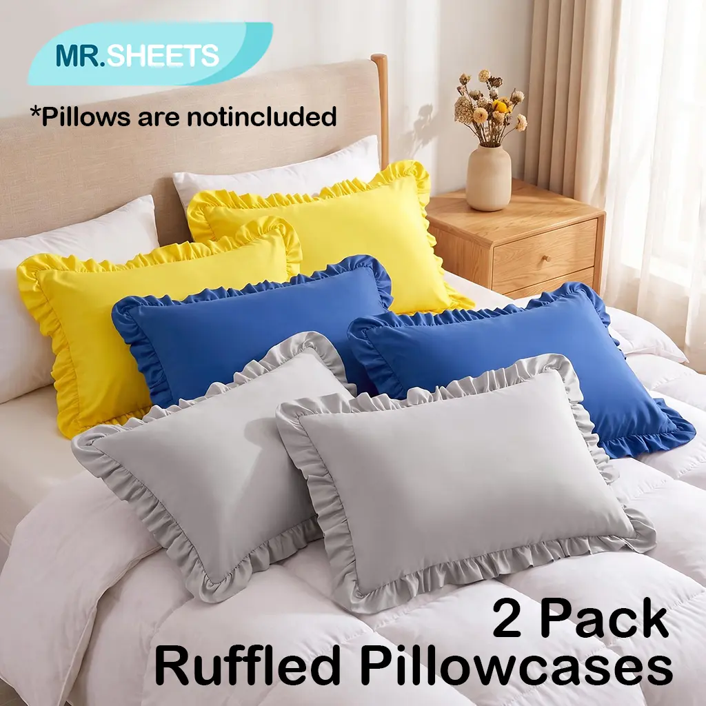 NTBAY 2pcs Ruffle Microfiber Pillowcases, Ultra Soft Breathable Ruffled Pillow Covers, Elegant Decorative Bedding Essentials with Envelope Closure，Lustrous Smooth Surface Kind to Hair & Skin, Wrinkle Free, Soft Warm Touch