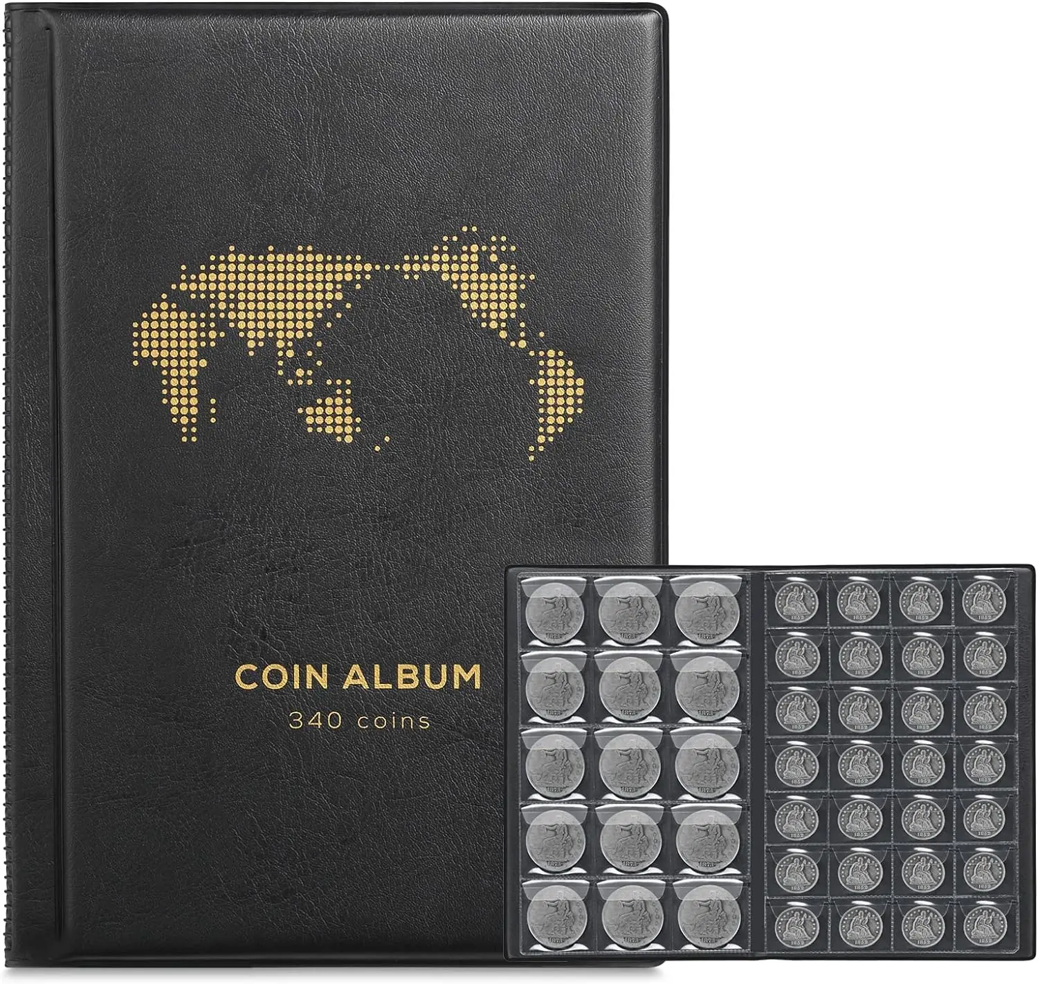 Album for Collectors,340 Pockets Coin Collection Book Holder Display Storage Case,Collecting Sleeves Organizer Supplies for Coins,Pennies,Quarters,Badges,Stamp