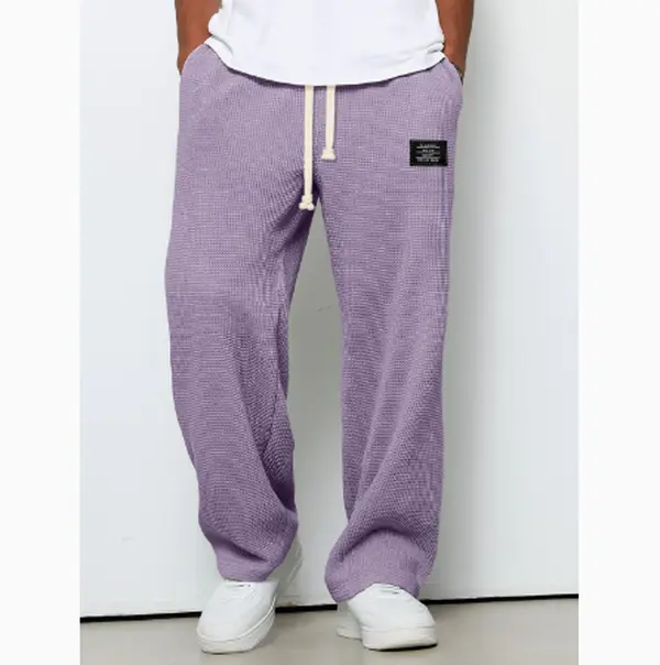 Menswear Soft Purple Woven Sweatpants with Drawstring, Pocket Design for Comfortable Wear