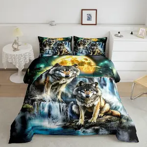 Mountain Moon Wolf Comforter Set,Wolves Howling Bedding Set,Animal Wolves Comforter for Women Men,Wolf Super Soft All Season Room Decor Duvet Set