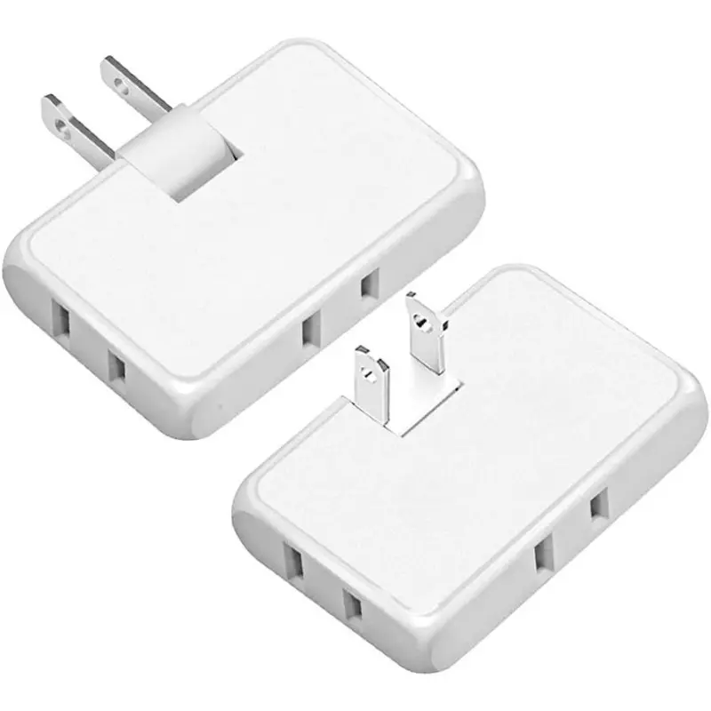 3-Outlet Wall Adapter (Pack of 2), White Type A Plug 180° Rotation Ultra-Thin Folding Extender, 15A Universal Socket, Pure Copper 110V~250V AC Portable Swivel Wall Tap, Easy Installation Home Improvement Accessory