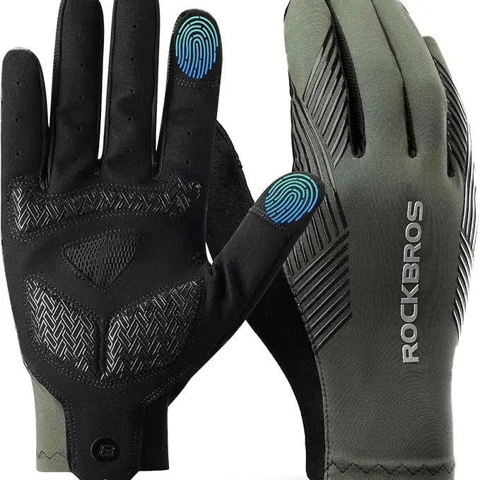 ROCKBROS Unisex Full Finger Cycling Gloves (1 Pair) - Breathable Glove, Hand Cover, SBR Shock Pad, Anti-Slip Surface, Nonslip Grip, Elastic Fabric Ventilation Holes, Sweat-Wipe Thumb for Outdoor Sports Mountain Road Biking