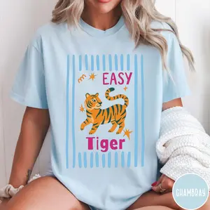 Comfort Colors® Easy Tiger Shirt, Retro Colorful Tiger Graphic Tee, Funny Vintage Animal T-Shirt, Indie Aesthetic Cute Tiger Tee