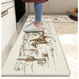 Western Kitchen Mat Rugs Set of 2 Aztec Anti  Non-Slip Kitchen mats for Floor Western Country Cactus Theme PVC Comfort Mat Floor Rugs Decor Office Front Door Sink 17.3x28+17.3X  inches