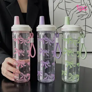 1000ML Bow Water Cup with Straw, Portable Large Capacity, Includes Handle Strap, Trendy Style, Perfect for On-The-Go Use