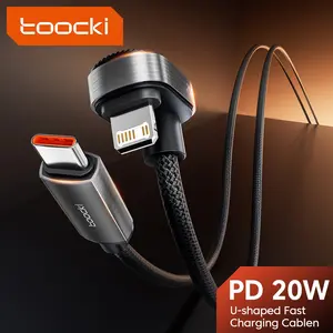 Toocki PD 20W U-Shaped 180 Degree Elbow Connector Type C To Lightning Mobile Game Aluminium Alloy Cable USB C to Lightning Fast Charging Cable For iPhone 14 13 12 11 Pro Max X XS 8 7 Plus