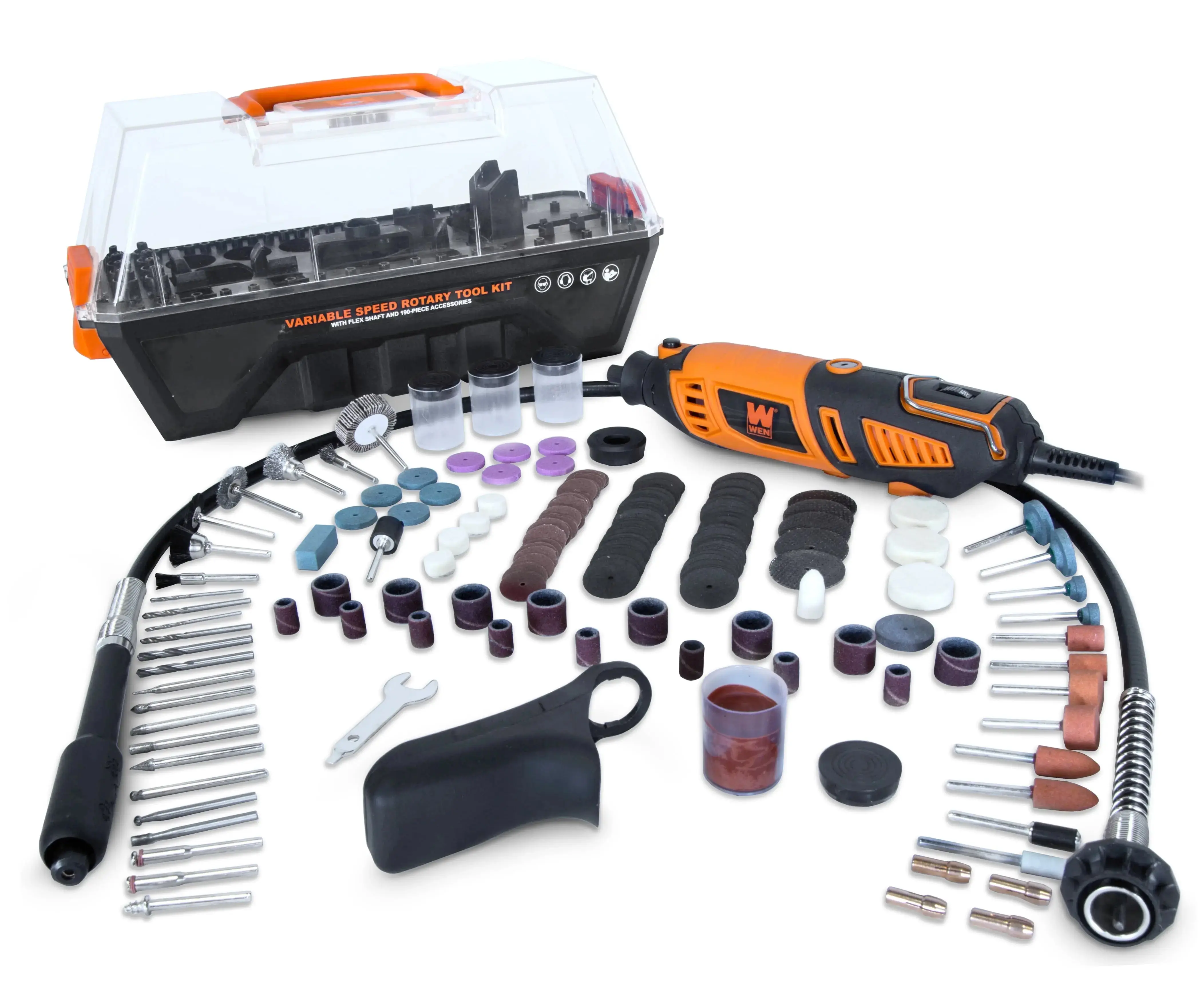 1.3-Amp Variable Speed Steady-Grip Rotary Tool with 190-Piece Accessory Kit, Flex Shaft and Carrying Case, 23190, Versatile Tasks