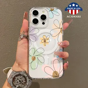 Magnetic Soft Case for iPhone11/12/13/14/15/16/promax, Cartoon Flowers MagSafe Compatible,Springtok Aesthetic Pattern Design Lightweight,y2k cased,AntiScratch,and Trendy Protector Screen Protector Resistance Protection
