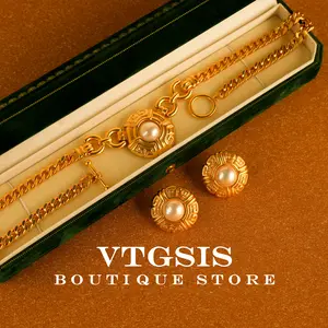 Vintage Geometric Imitation Pearl Jewelry Set Necklace & Earrings Elegant Luxury Retro Glamorous Fashionistas Classic 344321145