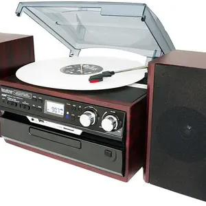 Boytone Bluetooth Stereo Turntable Record Player with AM/FM, CD/Cassette Player BT-24DJM– Mahogany