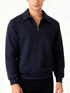 Men's Knit Half-Zip Pullover Sweater, Fitted, Comfortable Patchwork Design, Casual Daily Wear, Outdoor Street Fashion, Spring & Fall