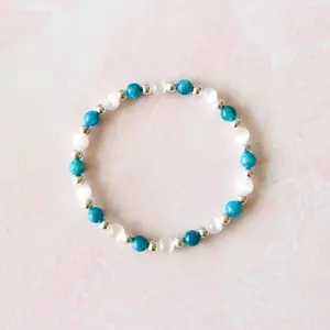 Energy and Metabolism Crystal Bracelet | Blue Apatite, Selenite, 6mm Beads, Silver