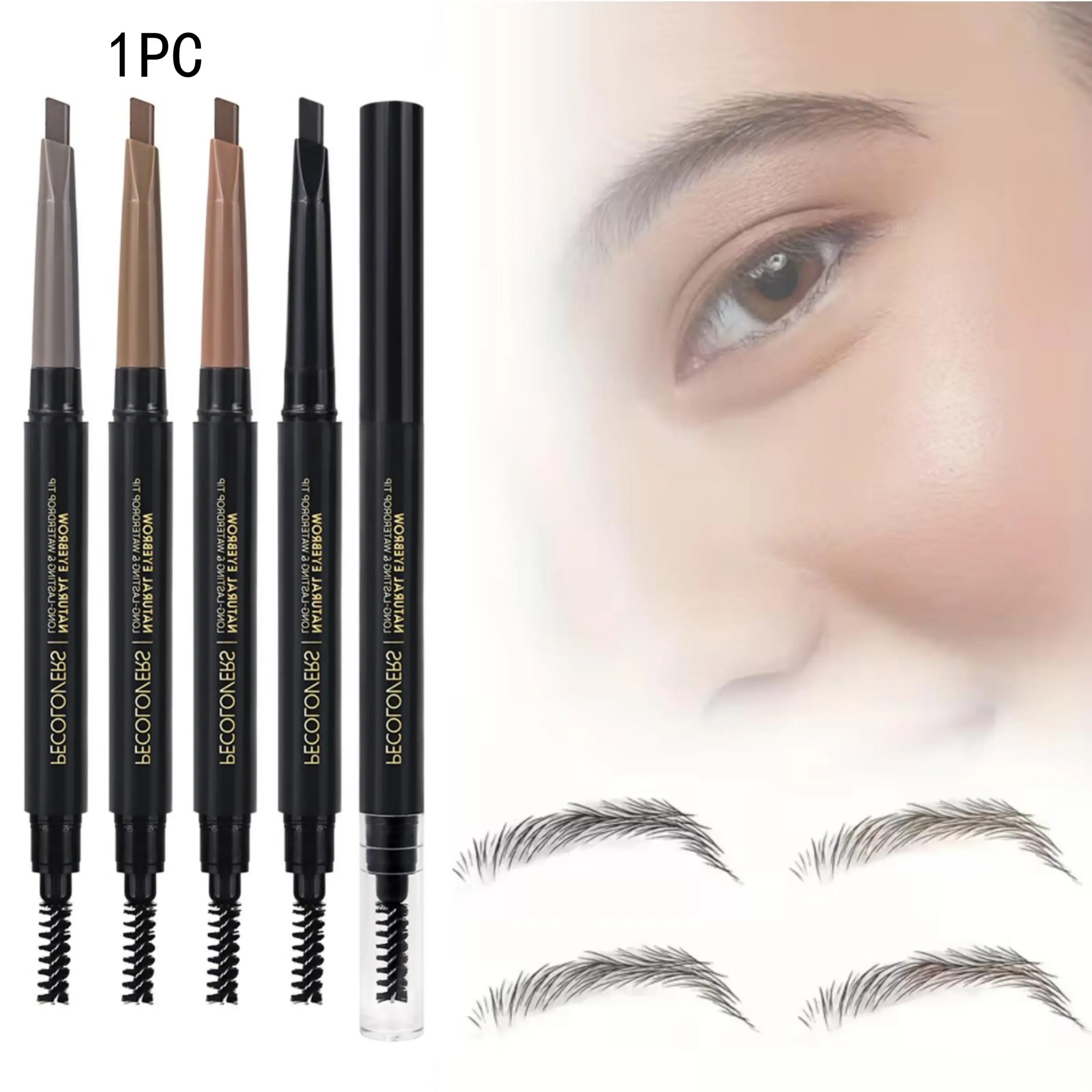 1PC Ultra-Fine Waterproof Angled Eyebrow Pencil, Natural Long-Lasting, with a Precise Tip for Shaping Brows, Dual-Ended with a Brush Automatic Eyebrow Pencil - Suitable for Beginners And Professional Makeup, Cosmetic, Eyebrow Makeup Products