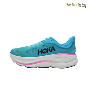 Turquoise Blue Gradient Breathable Knit Mesh Women Road Running Sneakers Black Letter Print Hot Pink Wave Strip White Thick Layered EVA Cushion Midsole Shock Absorbing Long Distance Training Athletic Shoes