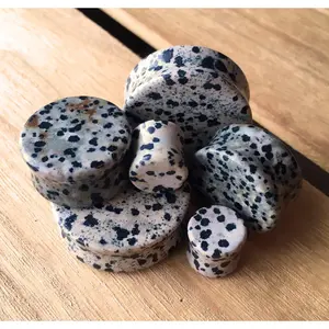 PAIR of Stunning Organic Dalmatian Jasper Stone Plugs  - Gauges 8g (3mm) up to 1&1/2" (38mm)