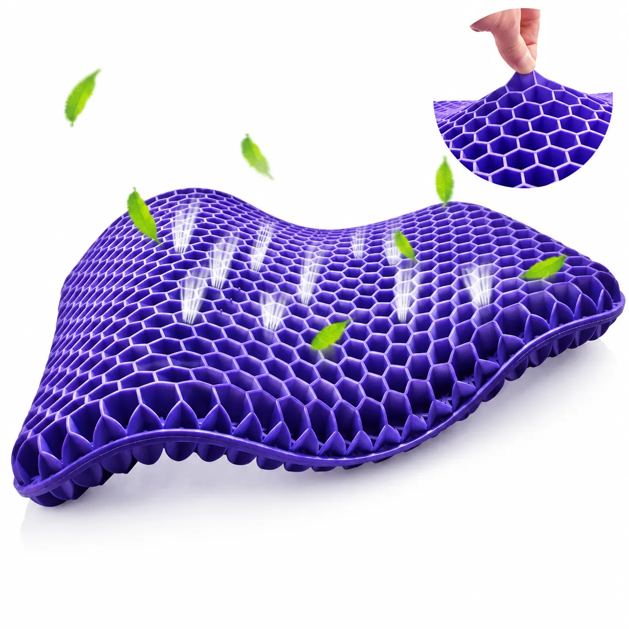 Honeycomb Structure Gel Seat Cushion, Cooling Gel Seat Pad, Breathable Fabric Promotes Airflow, Pressure Relief & Ergonomic Support, Non-Slip Hand Wash Cover,   For Car, Office Seating And Wheelchair