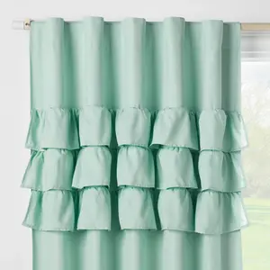 42"W x 84"L Ruffle Kids' Blackout Window Curtain Panel Mint Green - Pillowfort