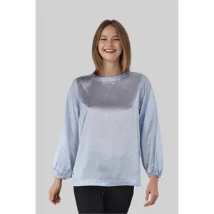 Silk Lilly Blouse - Fitted Long Sleeve Crew Neck Top with Button Embellishment for Autumn - Basic Minimalist Womenswear
