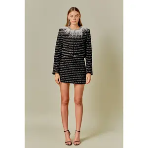 Feather Detailed Bow Tweed Jacket
