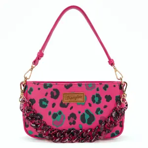 Wrangler Leopard Print Canvas Shoulder Bag with Chain Strap for Women