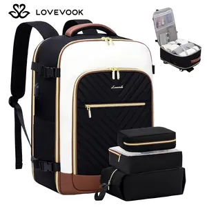 LOVEVOOK Travel Backpack for Women Fits 17.3 Laptop , Personal Item Travel Bag With 3 Packing Cubes, Large Travel Backpack Carry on Flight Approved