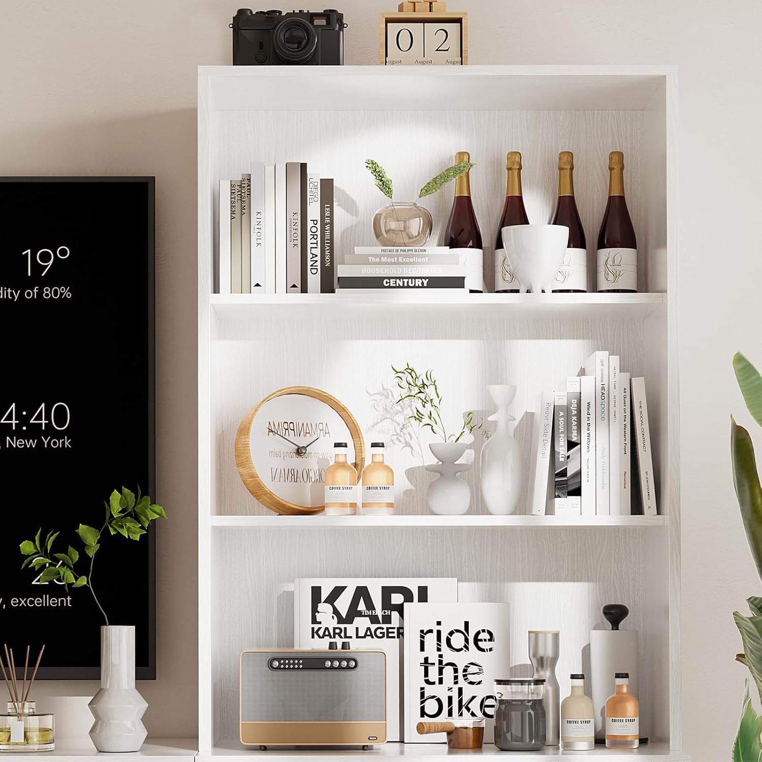 4-Piece Large TV Stand with Bookshelves for TVs up to 75", TV Entertainment Center Media Center with Tempered Glass Doors and Sh 4-Piece Large TV Stand with Bookshelves for TVs up to 75", TV Entertainment Center Media Center with Tempered Glass Doors and Sh