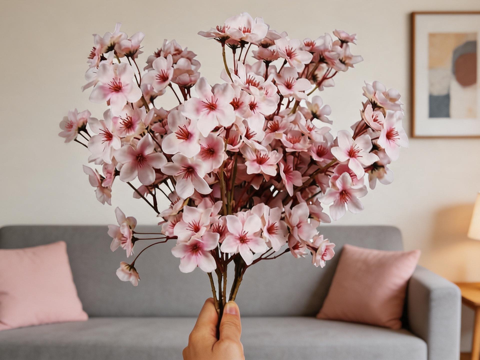 6-piece artificial cherry blossom branches, pink silk flower stems. Perfect for wedding, home and spring table decorative arrangements.