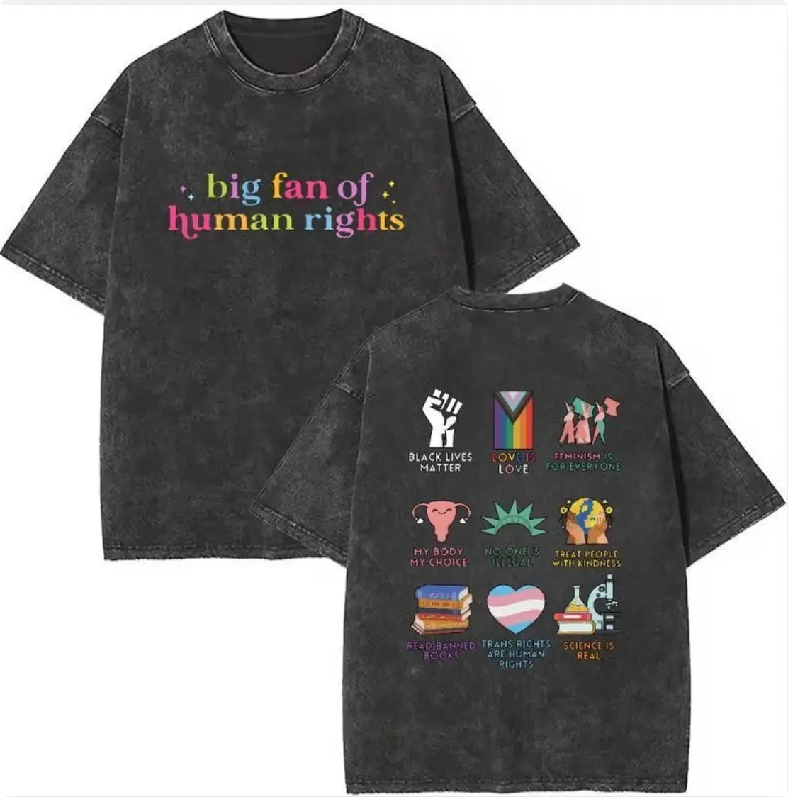 Sunland 2026 Vintage Big Fan Of Human Rights 230g Heavy Weight Cotton Streetwear  Vintage Tees Menswear Womenswear Crewneck Tshirt Sassy Statement Tees casual christmas bible verse tshirt graphic pullover c Women's Plus Size Crew Neck Sweatshirt holiday s