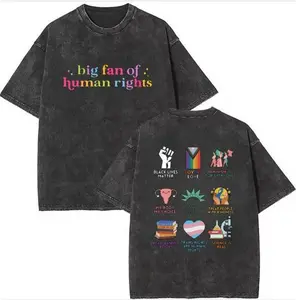 Sunland 2026 Vintage Big Fan Of Human Rights 230g Heavy Weight Cotton Streetwear  Vintage Tees Menswear Womenswear Crewneck Tshirt Sassy Statement Tees casual christmas bible verse tshirt graphic pullover c Women's Plus Size Crew Neck Sweatshirt holiday s