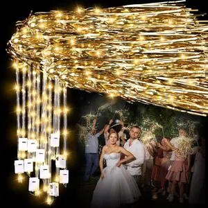 48 Pcs Lighted Wedding Fairy Wands LED Foil Tinsel Wedding Sticks LED Light Up Stick Glow in The Dark Flashing Wands Sparklers for Birthday Party Favors(Champagne)