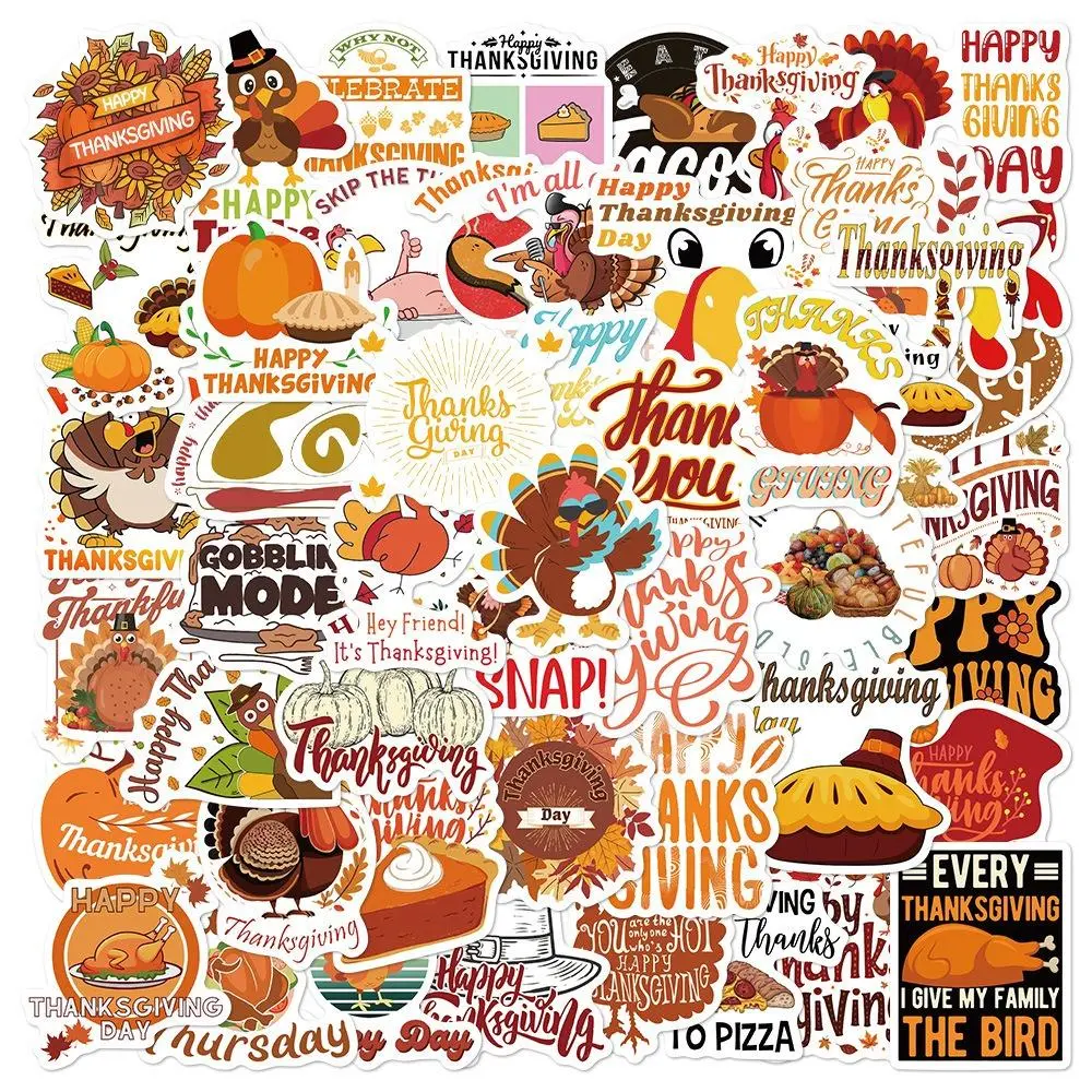 Thanksgiving Series Sticker (100pcs), Waterproof Self Adhesive Decor Paper, Decor Sticker for Gift Greeting Card Water Bottle Laptop Phone