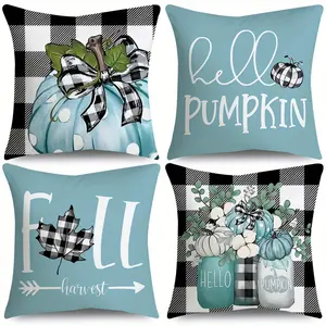 2pcs 4pcs Hello Pumpkin Autumn Harvest Buffalo Plaid Pillow Covers, Contemporary Style, for Bed, Sofa, Bedroom - Seasonal Decorative Throw Pillow Covers, Seasonal Decor, Pumpkin Decorations for Home, Single-sided Printing, Without Pillow Core