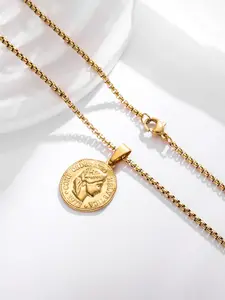 Retro portrait coin pendant necklace, 14K stainless steel queen's head, fashionable and trendy versatile accessory, suitable for both men and women