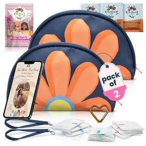 The Bloom First Period Kit for Girls 9–12 (2-Pack, Blue) | Cute Sanitary Napkin Storage Bag Gifts, Tween Period Starter Kit, Portable Waterproof Emergency Sanitary Pad Pouch for Active Girls, Period Kit for Back to School | 16 PC Each