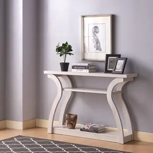 [Deals For You Days]sofa table Entryway sofa hall console curvy leg design two shelves thick top panel White Oak color