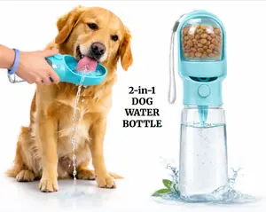 Portable 500ml Water Bottle for Dogs, 2-in-1 Pet Travel Bowl Dispenser with Food Treat Container, Outdoor Walking Accessories for Dogs.