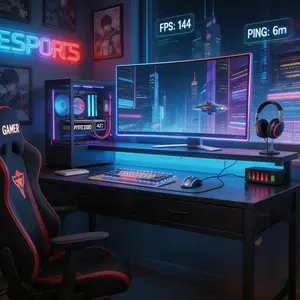 【Vanity & Gaming Desk】31.5'' Desk with LED Lights in Dorm & Tiny room,Computer desk with 2 Storage Drawers & Side Pocket, Home Office Desk with Ergonomic Monitor Stand,Writing Table with Anti-Tip Design, Nice gift for Teens, Home office-friendly, Black