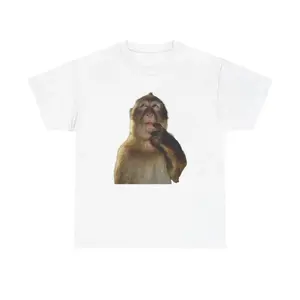 Women's Thinking Monkey Meme T-Shirt, Streetwear Short-Sleeve Loose Casual Round Neck Humorous Graphic Tee