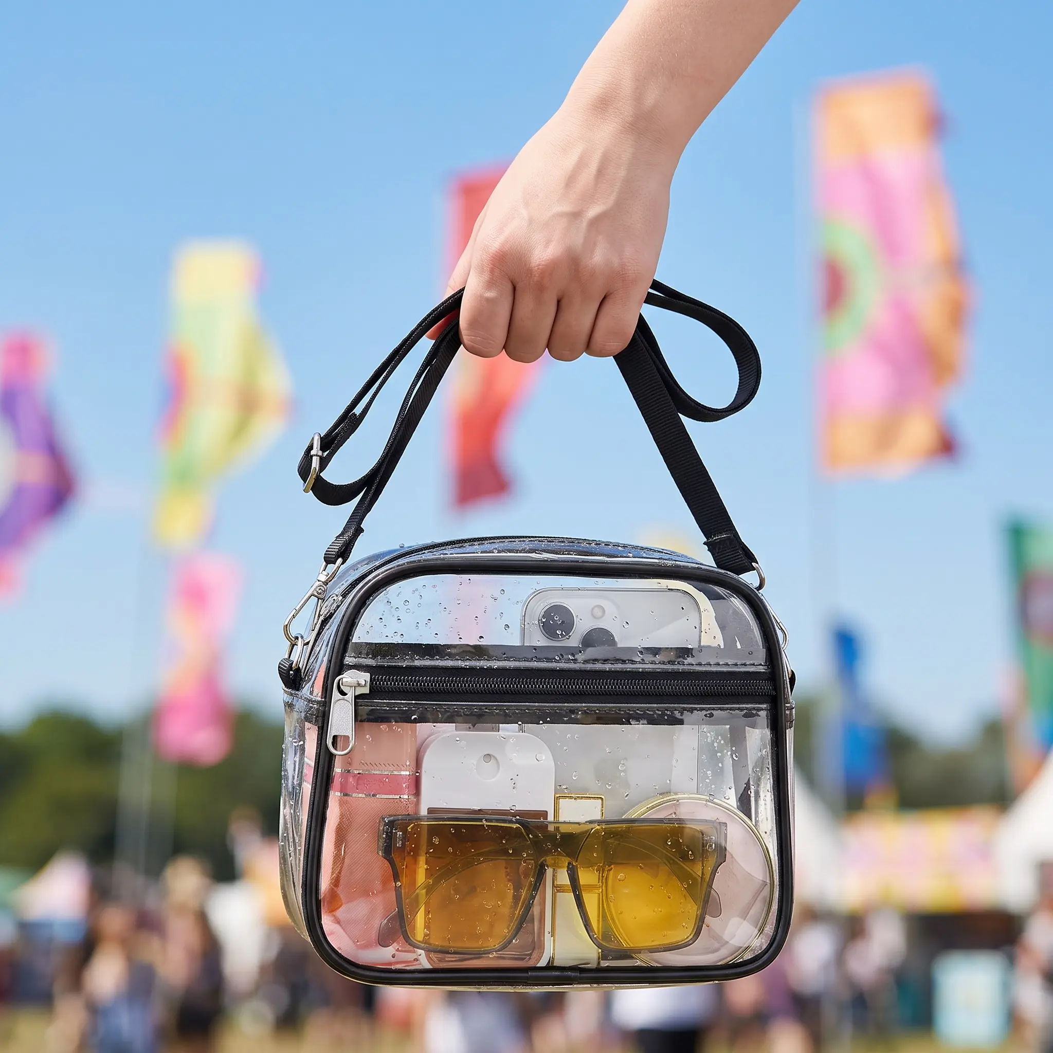 Transparent Bag for Arena Gatherings - Adjustable Strap Transparent Purse for Men & Women, Sports Games, Live Shows, Outdoor Festivals, Checkpoint Friendly Crossbody Style -MM1